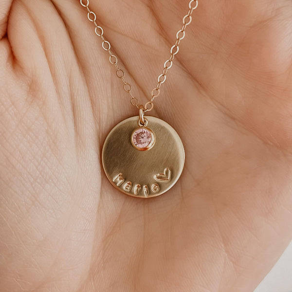 14kGoldFilledBirthStone+16mmDiscNecklace